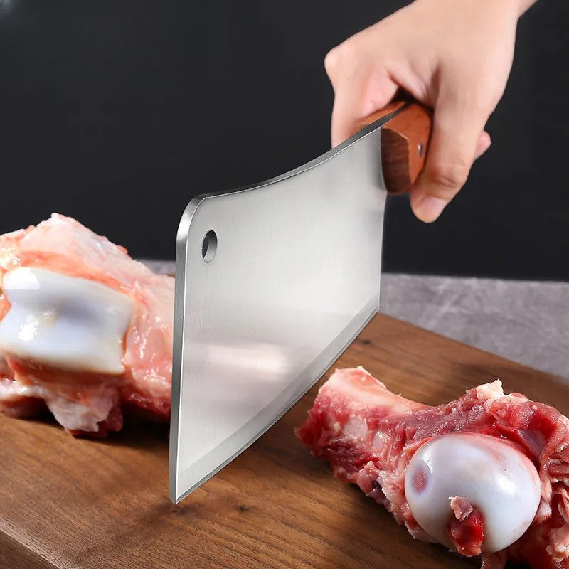 Thickened Stainless Steel Cleaver Knife Kitchen Solid Wood Handle Chef Sharp Powerful Bone Chopper