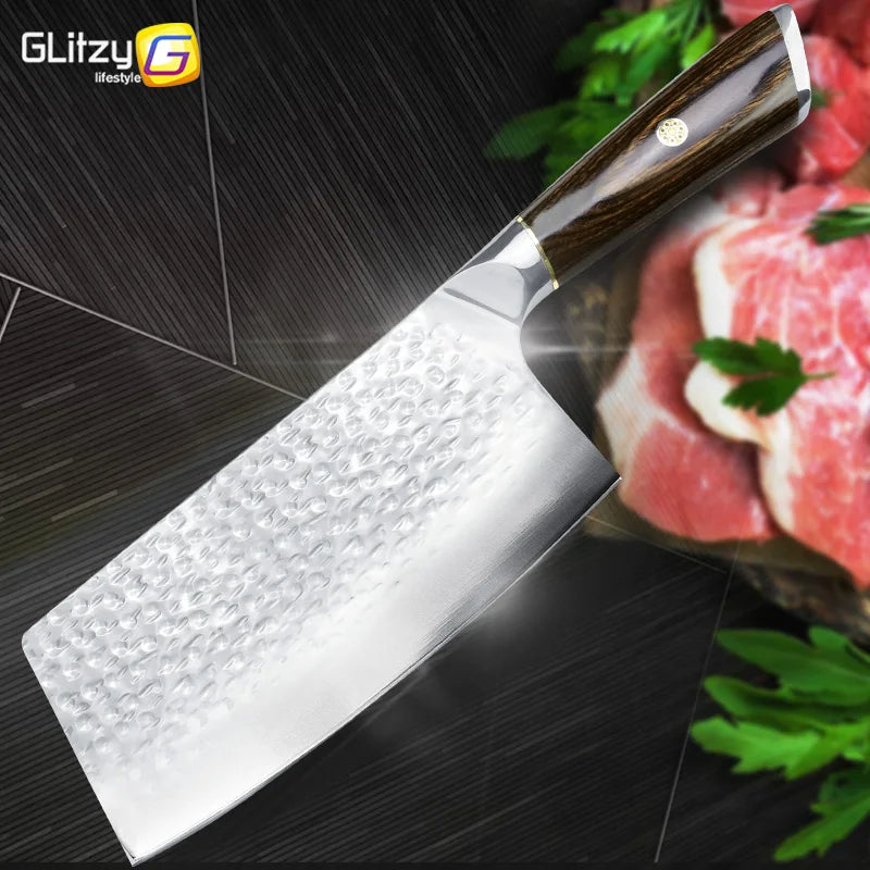 Kitchen Knives 7 inch Cleaver Chef Knife Full Tang Chopping Knife Veggie Slicer Frozen Meat Cutter