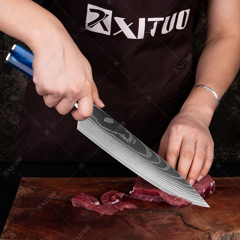 8 Inch Chef Knife Professional Laser Damascus Kitchen Knife Stainless Steel Utility Cooking Knives
