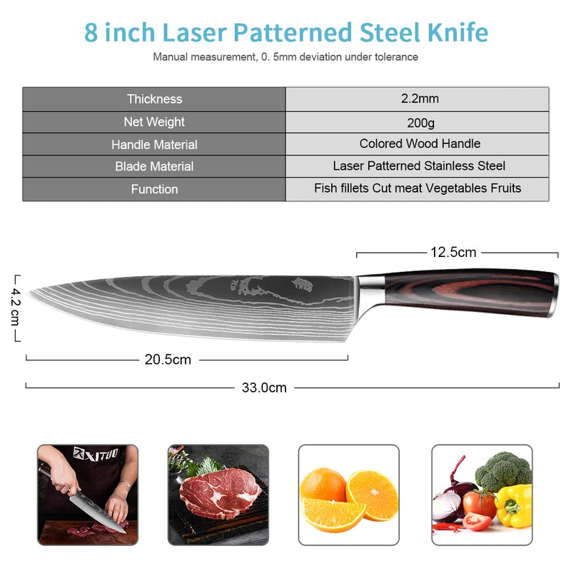 High quality Kitchen Knife Damascus Laser Pattern Utility Chef Knife Filleting Best Kitchen Tool