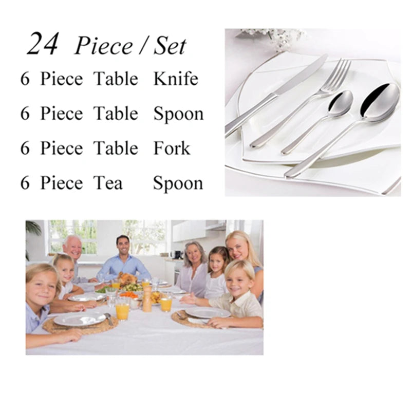 24 Pcs Stainless Steel Silver Dinnerware Meat Knives Coffee Spoon Fork Flatware Set Dishwasher Safe