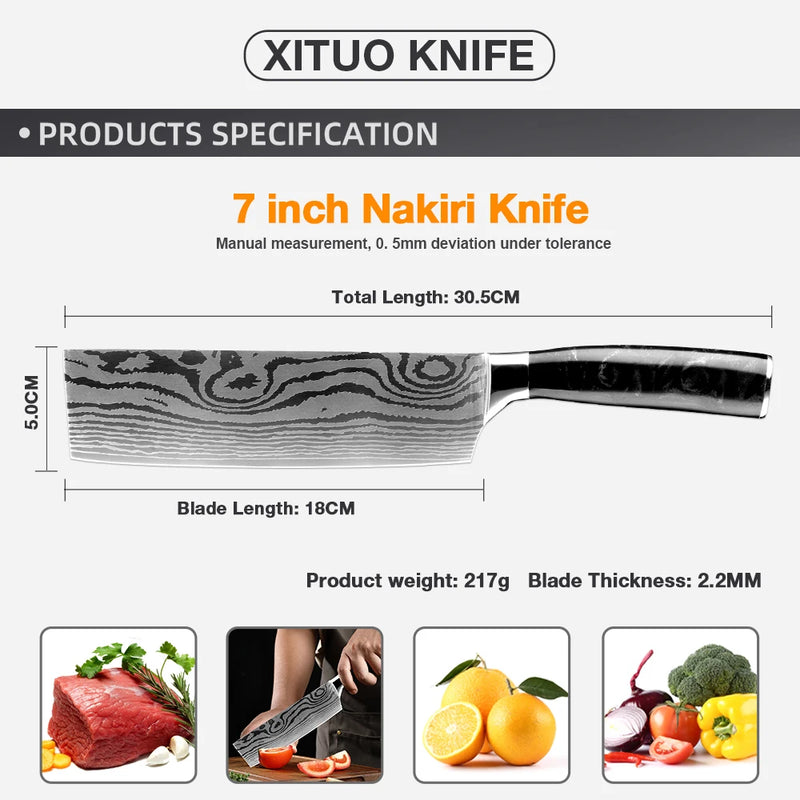 Professional Nakiri Knife 7" Sharp Chopping Knife All-Purpose Chef Knife Manual Kitchen Knife