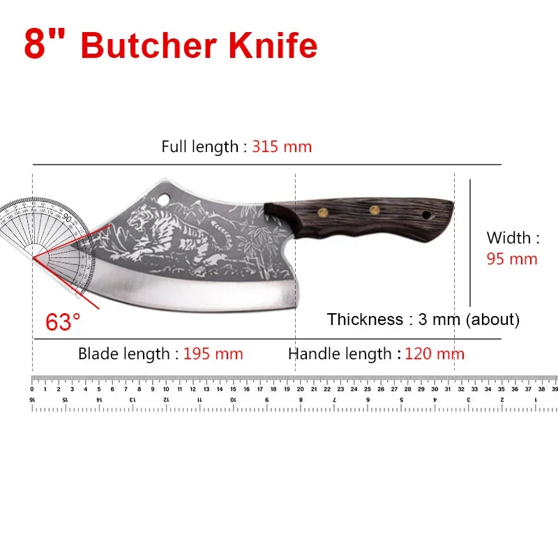 Forged stainless steel kitchen knife Cleaver Sharp blade slicing knife Wooden handle Kitchen knife