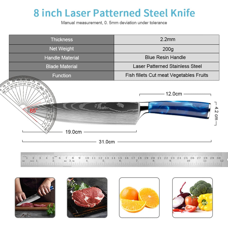 8 Inch Chef Knife Professional Laser Damascus Kitchen Knife Stainless Steel Utility Cooking Knives