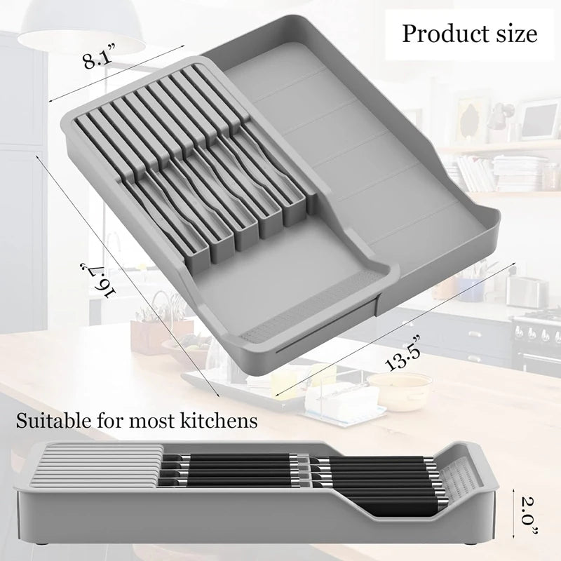 In Drawer Knife Block Holder With Expandable Cutlery Tray Kitchen Drawer Insert Knives Durable