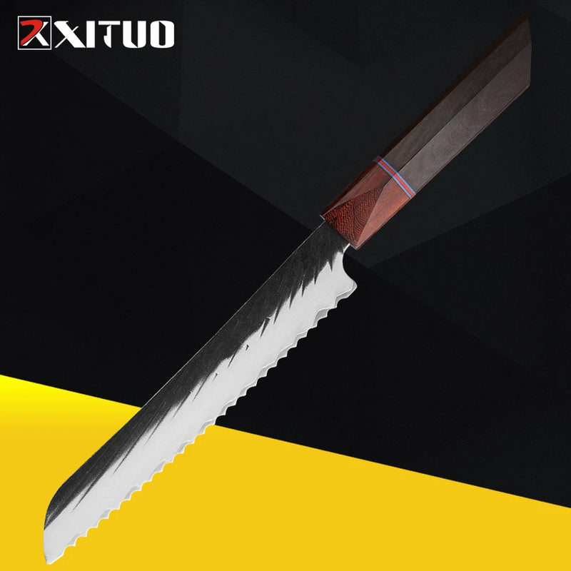 Serrated Bread knife 8 inch, Carbon Steel Bread Slicing knife for Cutting Bread