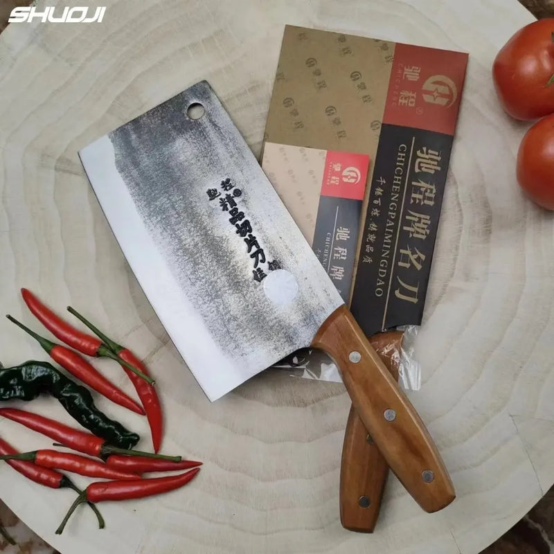 Kitchen Cleaver Knife Handmade Forged Knife Steel Slicing Knife Rose Wood Handle
