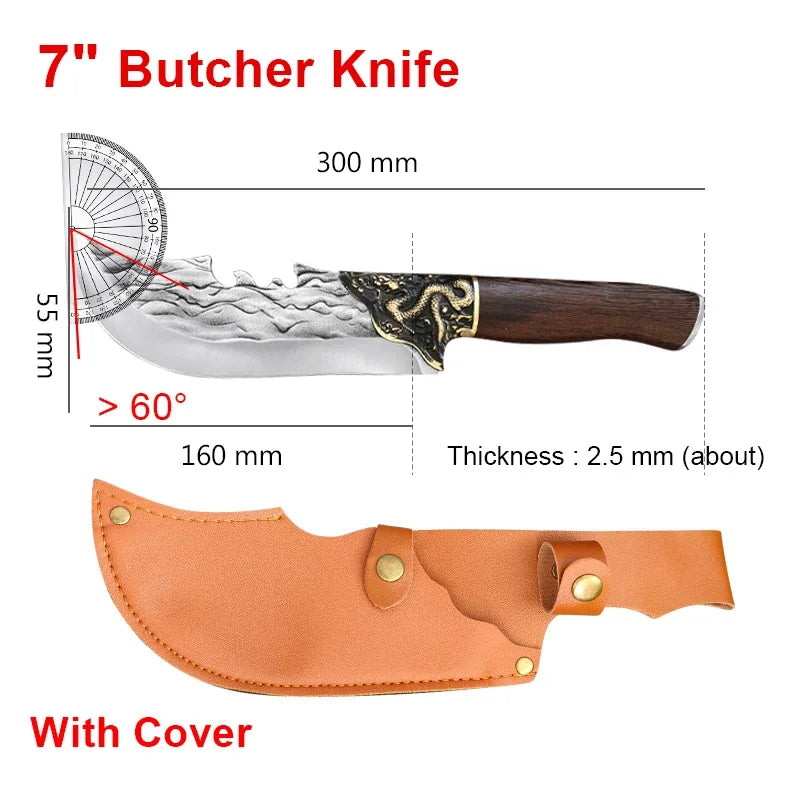 Forged stainless steel kitchen knife Cleaver Sharp blade slicing knife Wooden handle Kitchen knife