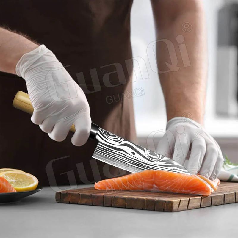 Salmon Sushi Knives Laser Damascus Chef Knives Sashimi Knife Cooking Cutter Japanese Knife Set