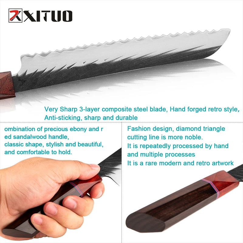 Serrated Bread knife 8 inch, Carbon Steel Bread Slicing knife for Cutting Bread