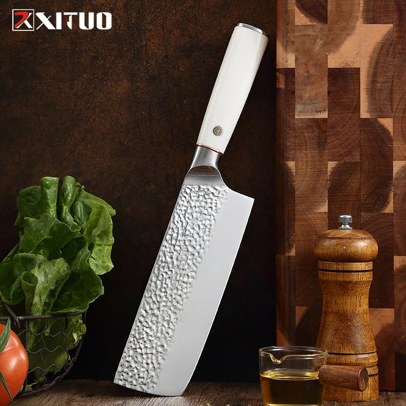 Manual Forged Nakiri knife Sharp stainless steel Santoku Knife cooking tools slicing knife