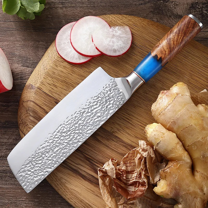 XITUO sharp kitchen knife German stainless steel Nakiri knife hammer pattern non-stick knife