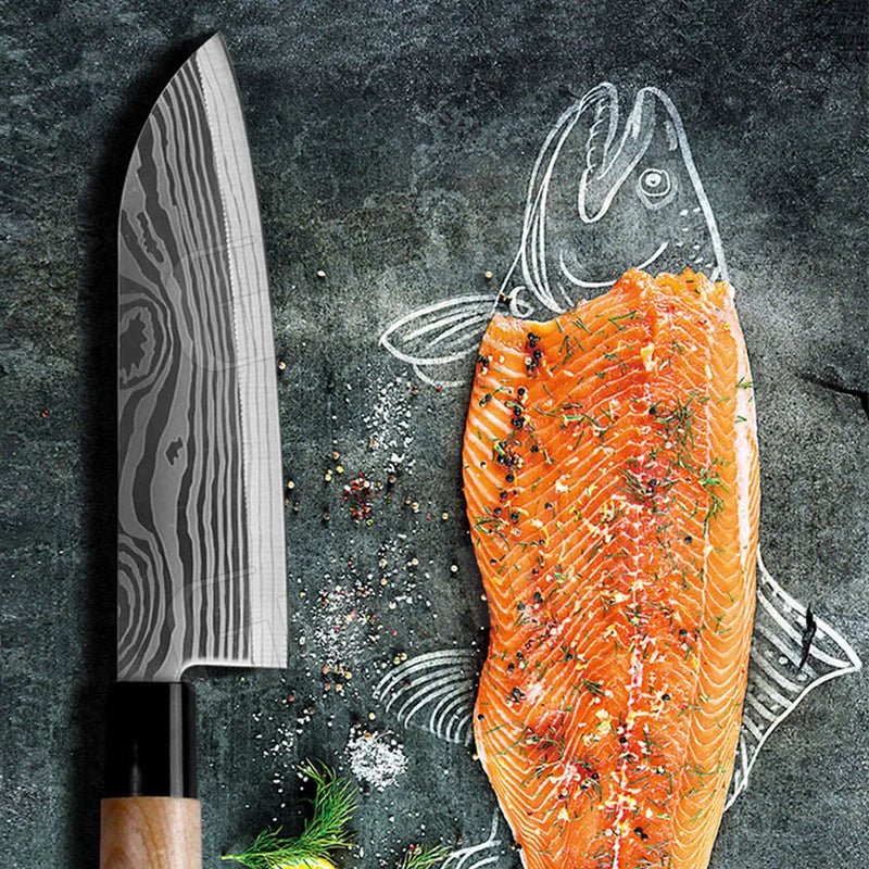 Salmon Sushi Knives Laser Damascus Chef Knives Sashimi Knife Cooking Cutter Japanese Knife Set