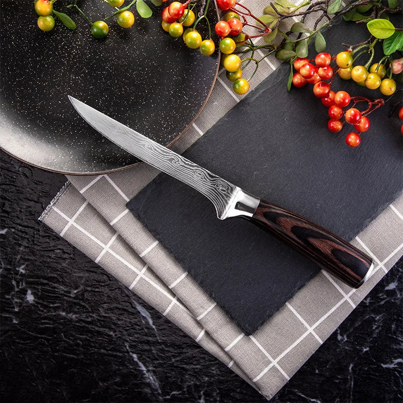 Kitchen Knife Boning Knife Damascus Laser Pattern Stainless Steel Meat Fruit Vegetables Fish