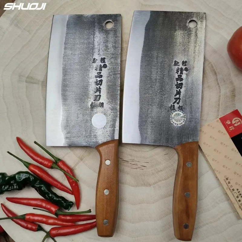 Kitchen Cleaver Knife Handmade Forged Knife Steel Slicing Knife Rose Wood Handle