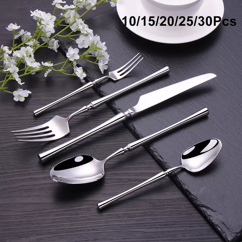 10/15/20/25/30Pcs Tableware Stainless Steel Cutlery Set Sliver Knife Fork Spoon Set Flatware