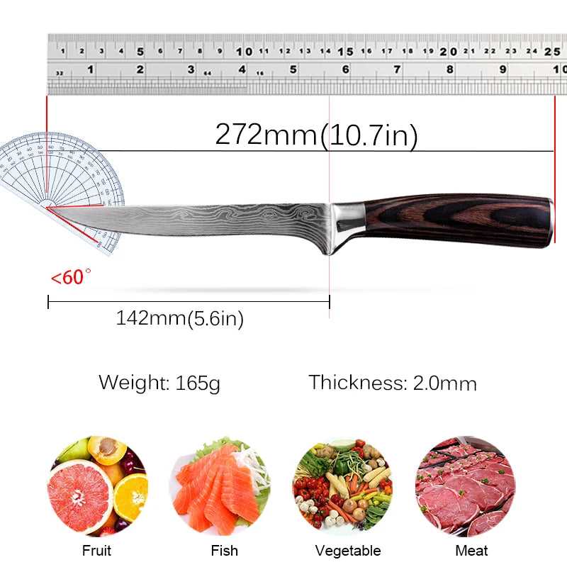 Kitchen Knife Boning Knife Damascus Laser Pattern Stainless Steel Meat Fruit Vegetables Fish