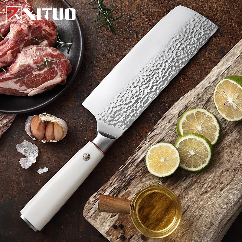 Manual Forged Nakiri knife Sharp stainless steel Santoku Knife cooking tools slicing knife