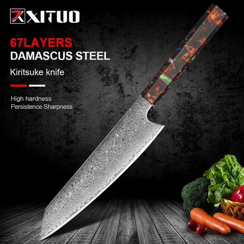 8 Inch Kiritsuke Knife Damascus Stainless Steel Kitchen Knife Sharp Chef Knives Resin Handle