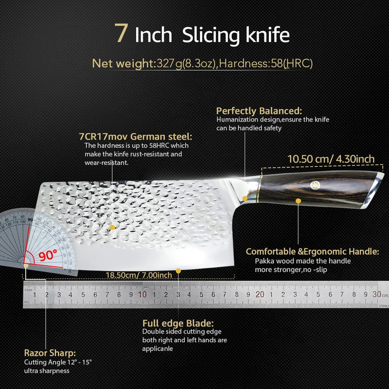 Kitchen Knives 7 inch Cleaver Chef Knife Full Tang Chopping Knife Veggie Slicer Frozen Meat Cutter