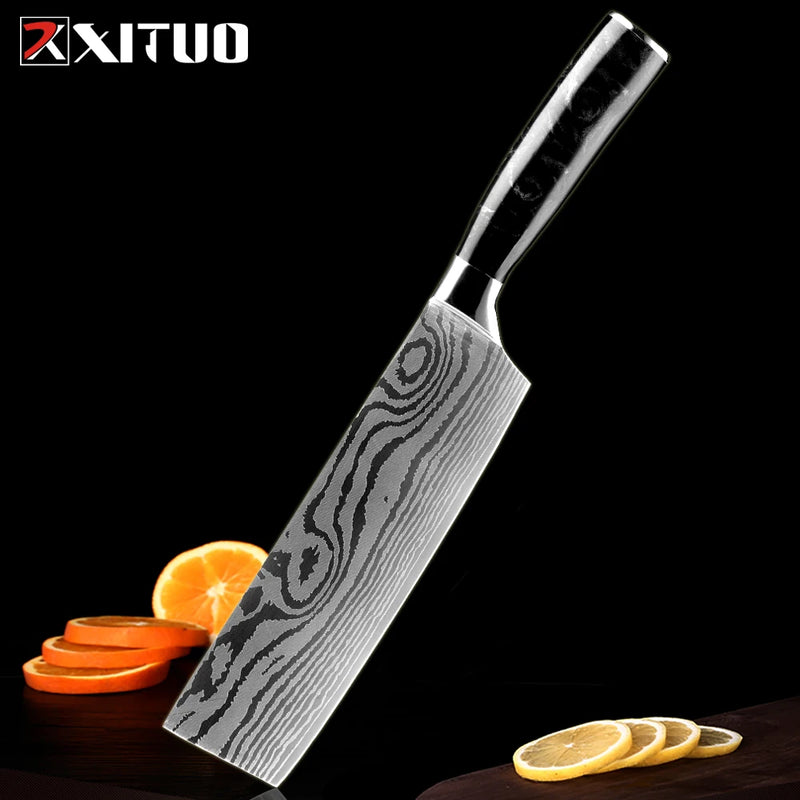 Professional Nakiri Knife 7" Sharp Chopping Knife All-Purpose Chef Knife Manual Kitchen Knife