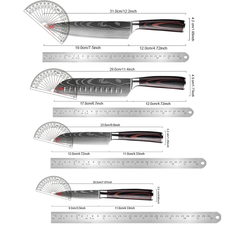 Chef Knife Set Kitchen Knives Laser Damascus Pattern Sharp Slicing Utility Knife