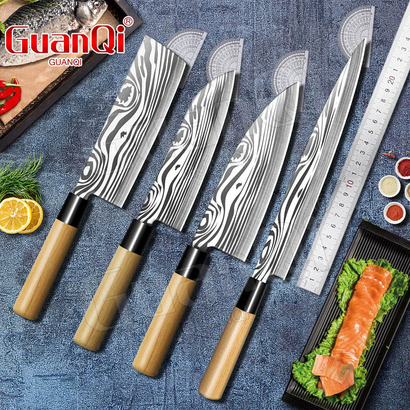 Salmon Sushi Knives Laser Damascus Chef Knives Sashimi Knife Cooking Cutter Japanese Knife Set