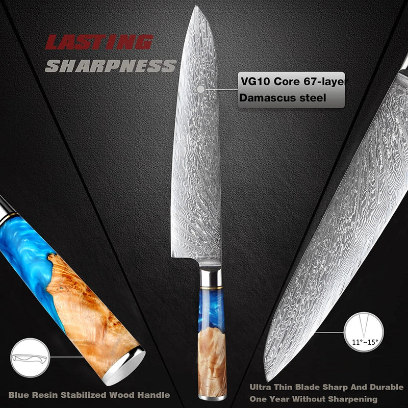 Chef Knife 9 Inch Damascus Kitchen Chef Knife Super Steel 67-Layer Damascus Knife Razor Sharp