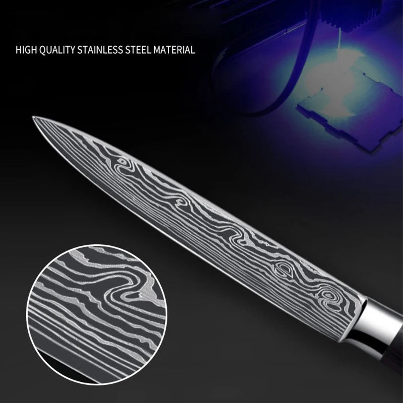 Kitchen Utility Knife Stainless Steel Damascus Laser Pattern Chef Boning Knives Wood Handle
