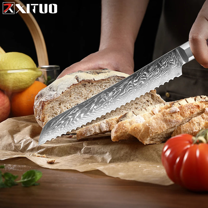 XITUO Bread Knife 8 inch Damascus Steel Bread Knife Bread Cutting Cake Knife for Homemade Bread