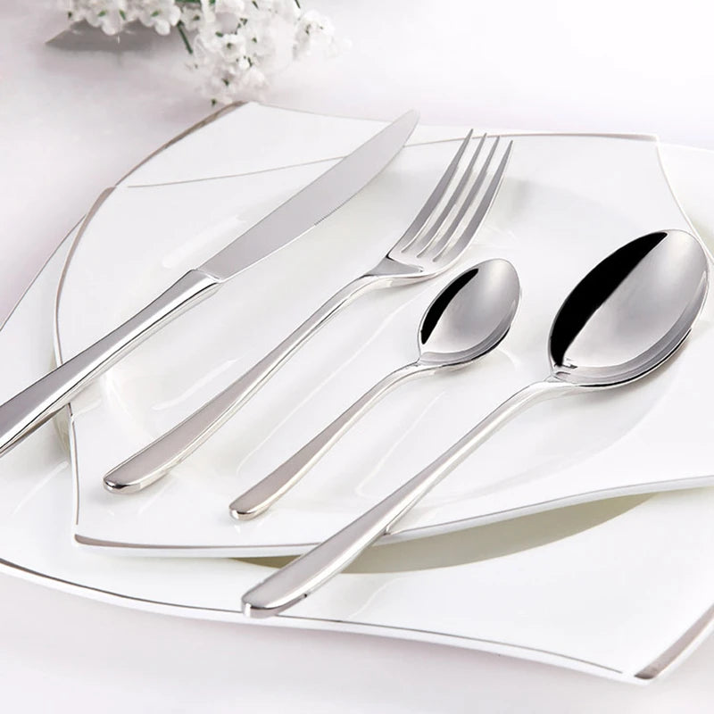 24 Pcs Stainless Steel Silver Dinnerware Meat Knives Coffee Spoon Fork Flatware Set Dishwasher Safe