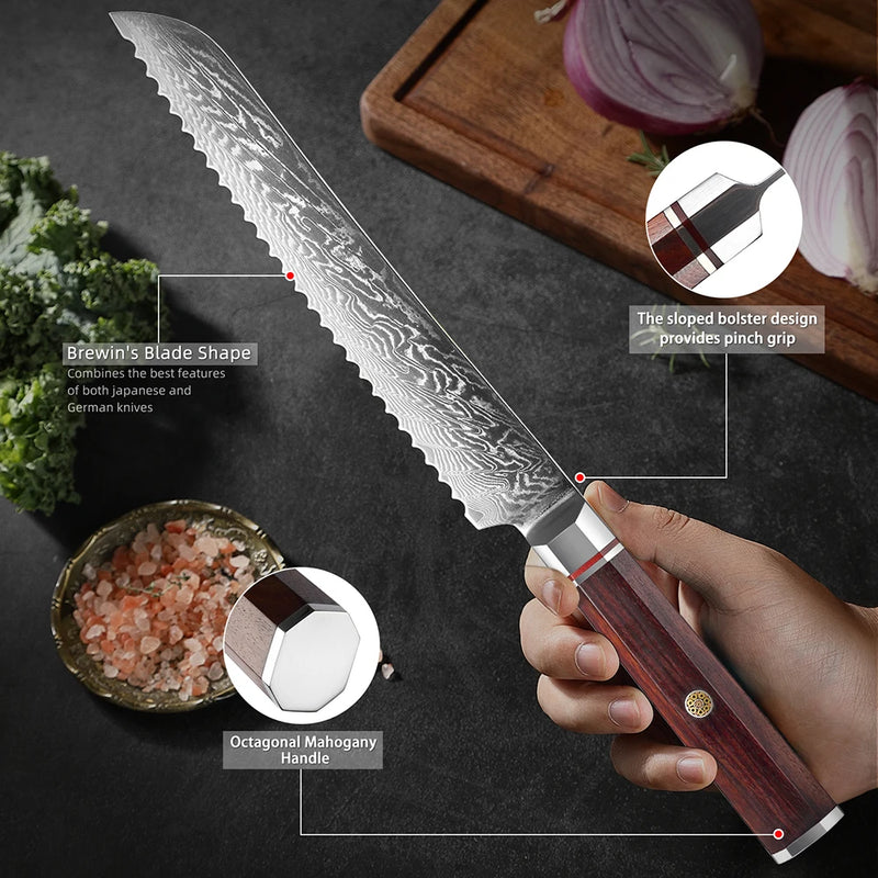 XITUO Bread Knife 8 inch Damascus Steel Bread Knife Bread Cutting Cake Knife for Homemade Bread