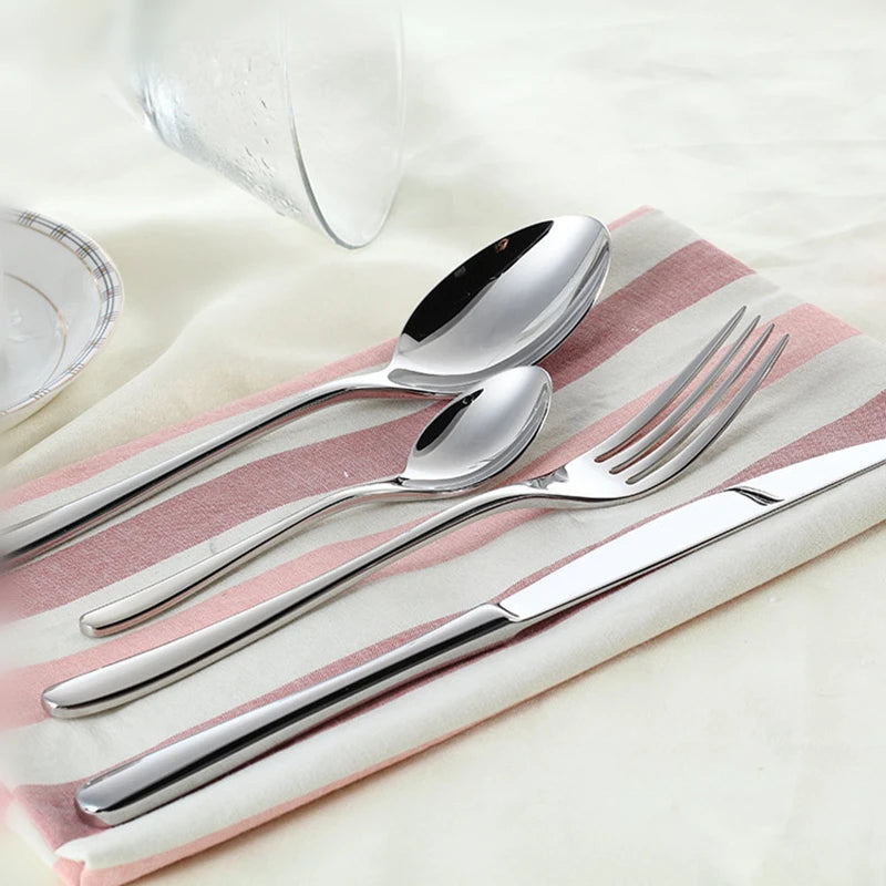 24 Pcs Stainless Steel Silver Dinnerware Meat Knives Coffee Spoon Fork Flatware Set Dishwasher Safe