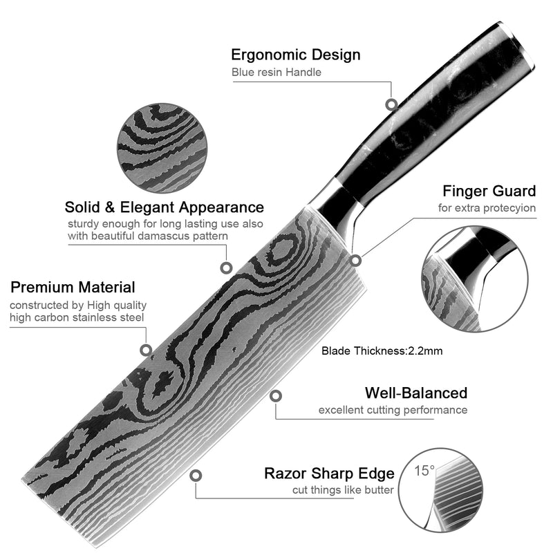 Professional Nakiri Knife 7" Sharp Chopping Knife All-Purpose Chef Knife Manual Kitchen Knife