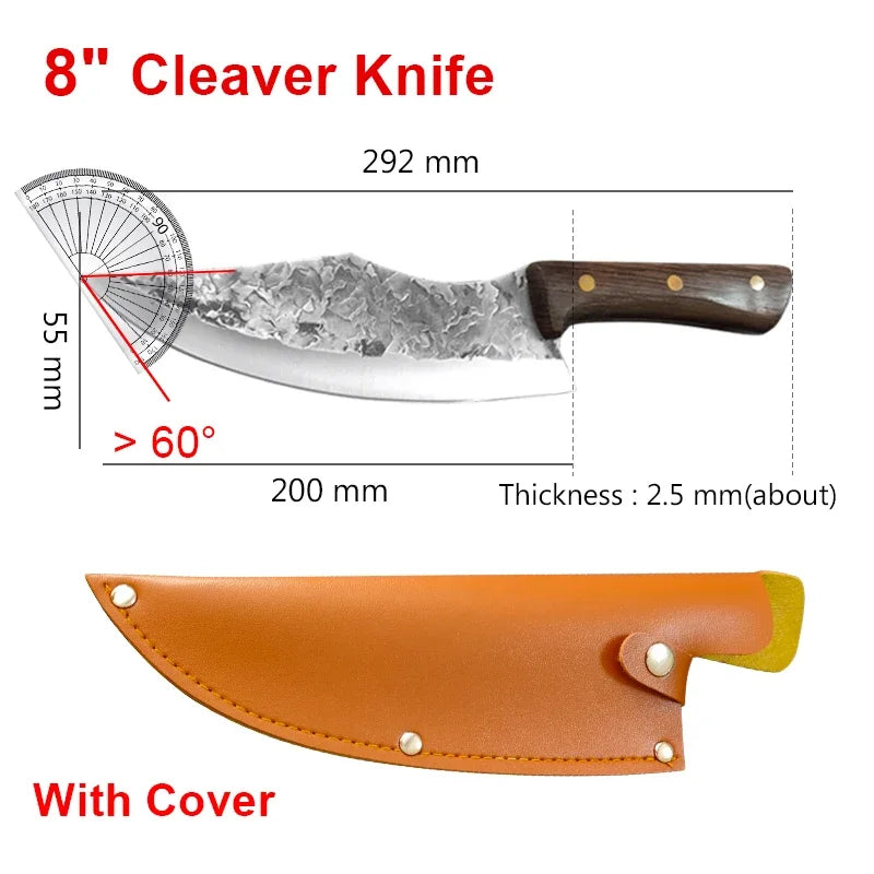 Forged stainless steel kitchen knife Cleaver Sharp blade slicing knife Wooden handle Kitchen knife