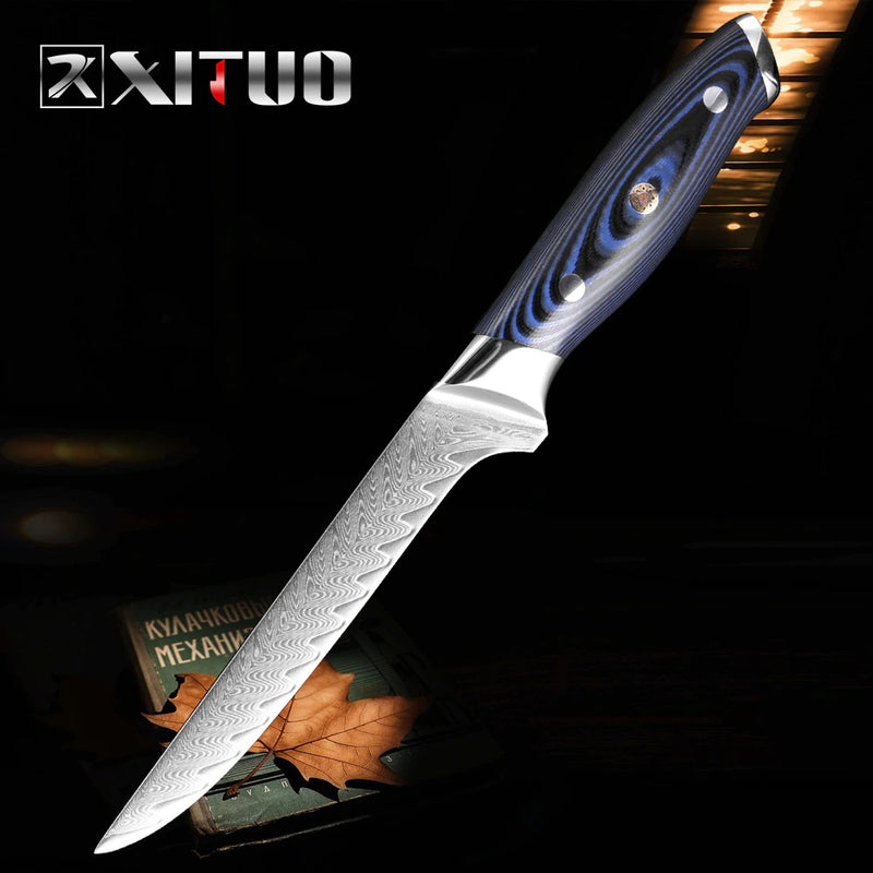 Damascus Chef Knife Professional Sankotu Cleaver Boning Kitchen Cooking Tool Plum Rivet Handle