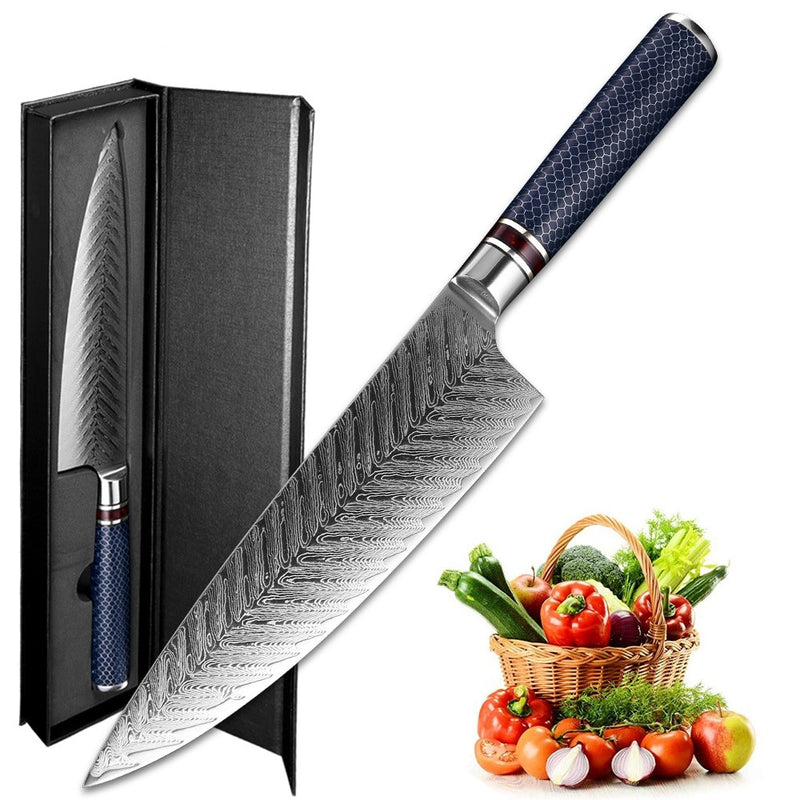 Chef Knife Damascus Steel Sharp Utility Slicer Knife Resin Honeycomb Handle Kitchen Knives