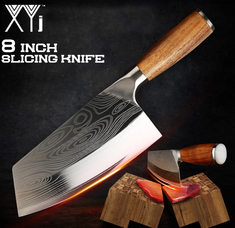 XYj 8 Inch Chef Knife Japanese Stainless Steel Ultra Sharp Wood Handle High Carbon Laser Cleaver