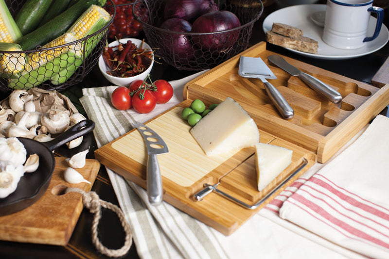 SOIRÉE CHEESE Cutting Board & Tools Set with Wire Cutter, (BAMBOO)