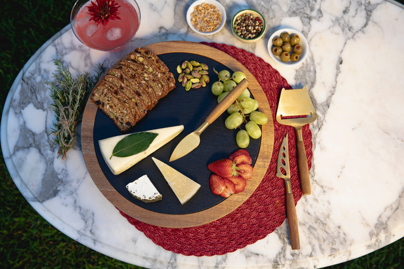 Acacia and Slate Serving Board with Cheese Tools, (ACACIA WOOD & SLATE BLACK WITH GOLD)