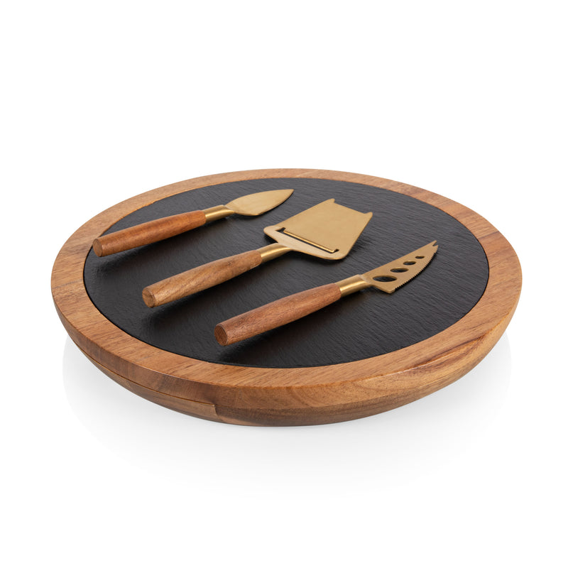 Acacia and Slate Serving Board with Cheese Tools, (ACACIA WOOD & SLATE BLACK WITH GOLD)