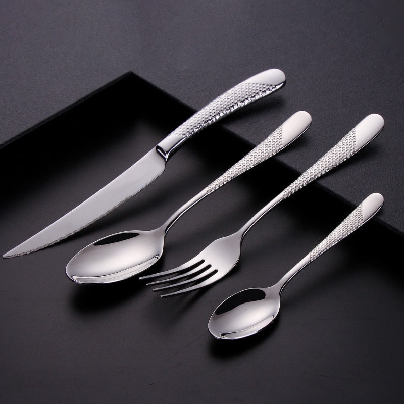 Kitchen Tableware Cutlery Set Silver & Gold Stainless Steel Dinnerware Fork Spoon Knife Dinner Set