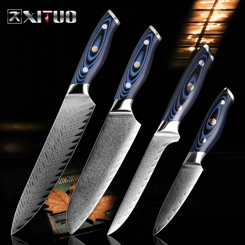 Damascus Chef Knife Professional Sankotu Cleaver Boning Kitchen Cooking Tool Plum Rivet Handle