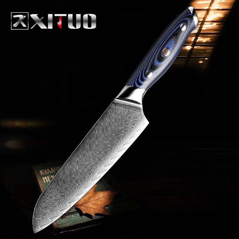 Damascus Chef Knife Professional Sankotu Cleaver Boning Kitchen Cooking Tool Plum Rivet Handle