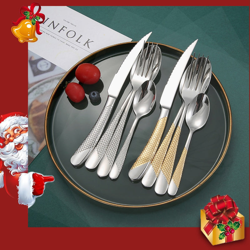 Kitchen Tableware Cutlery Set Silver & Gold Stainless Steel Dinnerware Fork Spoon Knife Dinner Set