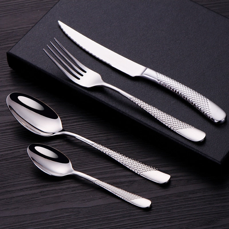 Kitchen Tableware Cutlery Set Silver & Gold Stainless Steel Dinnerware Fork Spoon Knife Dinner Set