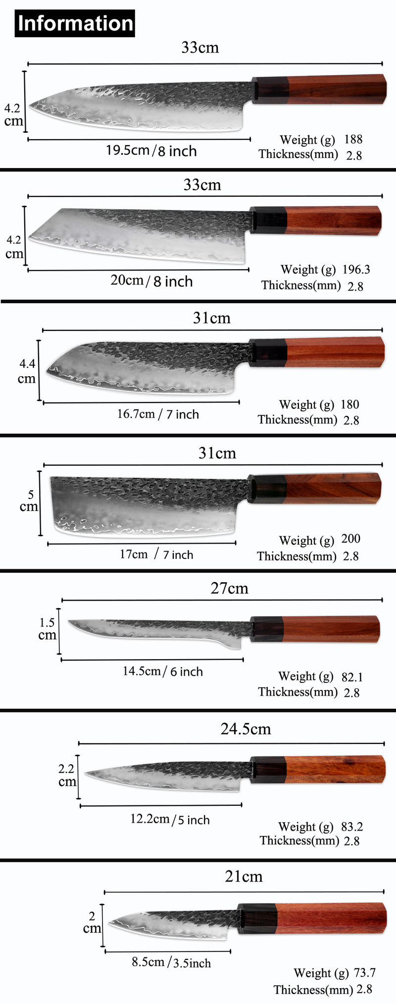 XITUO Chef Three-Layer Composite Stainless Steel Hand Forged Kitchen Knife Cleaver Boning Kiritsuke