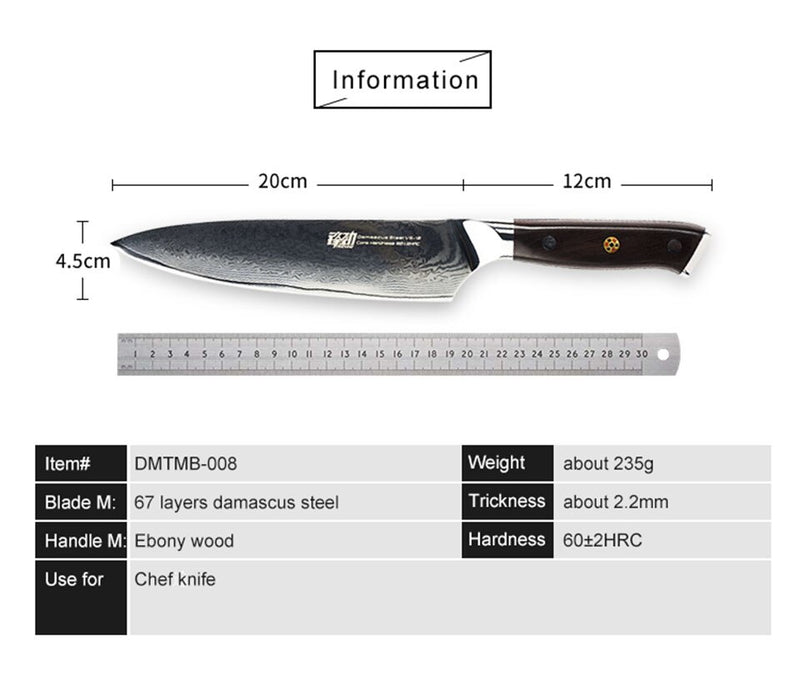 FINDKING Ebony wood handle damascus knife 8 inch knife 67 layers damascus steel kitchen knives