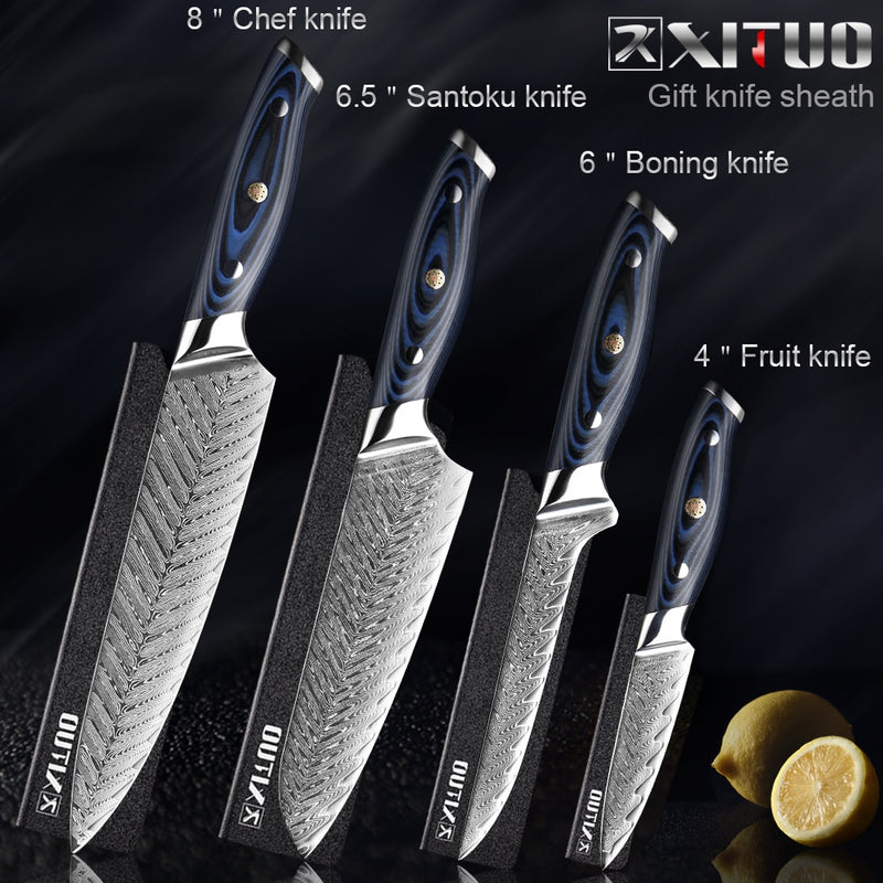 Damascus Chef Knife Professional Sankotu Cleaver Boning Kitchen Cooking Tool Plum Rivet Handle