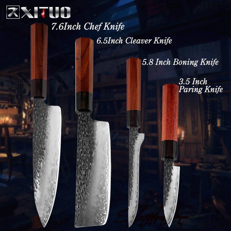 XITUO Chef Three-Layer Composite Stainless Steel Hand Forged Kitchen Knife Cleaver Boning Kiritsuke